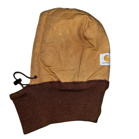 Vintage Carhartt duck canvas tan hood hat red quilted lining USA made - Picture 1 of 10